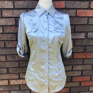 VINTAGE GUESS SILVER BLOUSE MEDIUM BUTTONFRONT